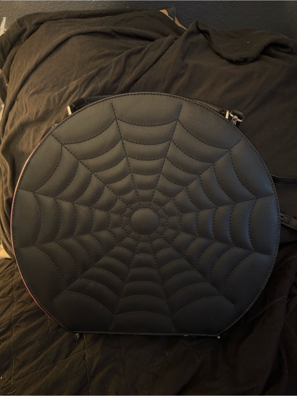 Lux de Ville Black Quilted Spiderweb Round Backpack